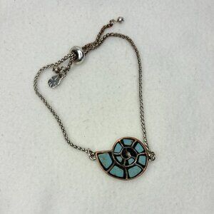 Lucky Brand Silver Tone Shell turquoise stone Inlay Adjustable Bracelet